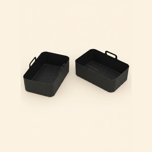 CrispNest rectangular silicone air fryer liners for dual-basket fryers, set of two in black